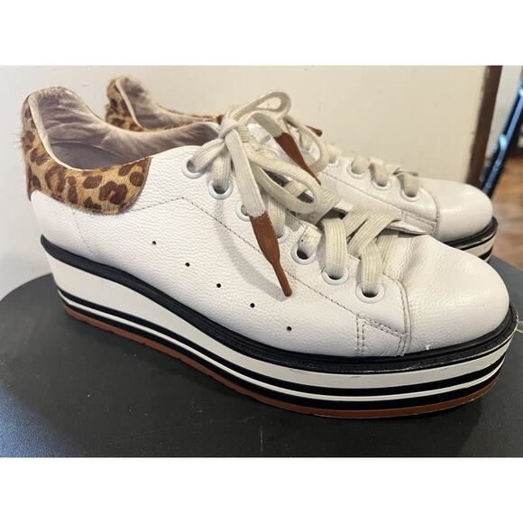 Anthropologie Silent D Siobahn Sneaker White Cheetah Leather Size EU 40, US 9 - Picture 9 of 11